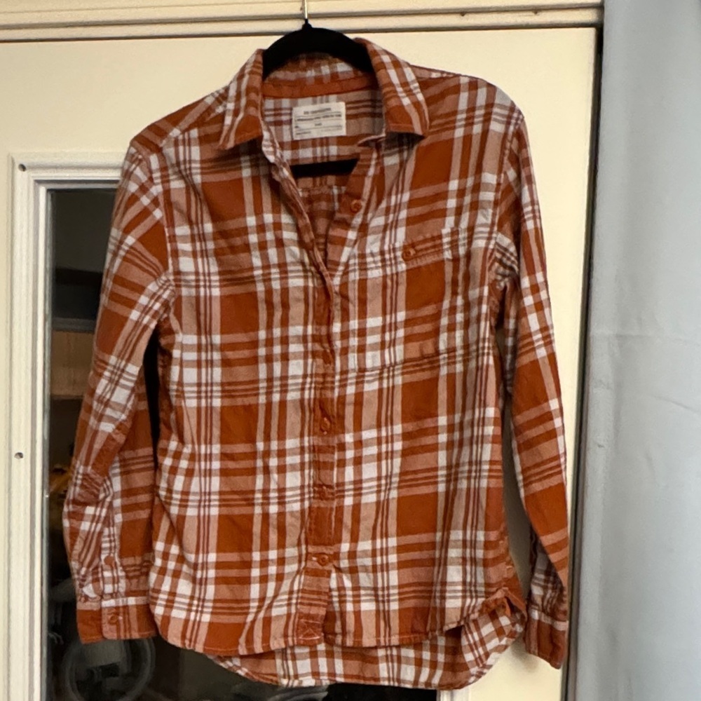 REI Orange Plaid Button Down Shirt